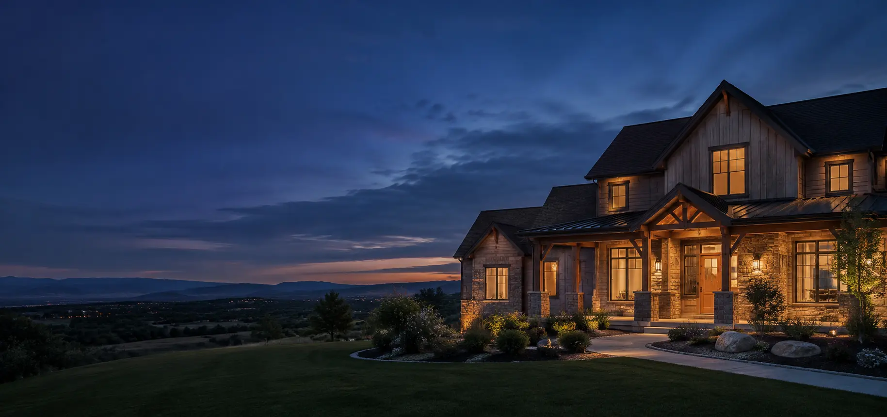 Warm Treasure Valley home at blue hour