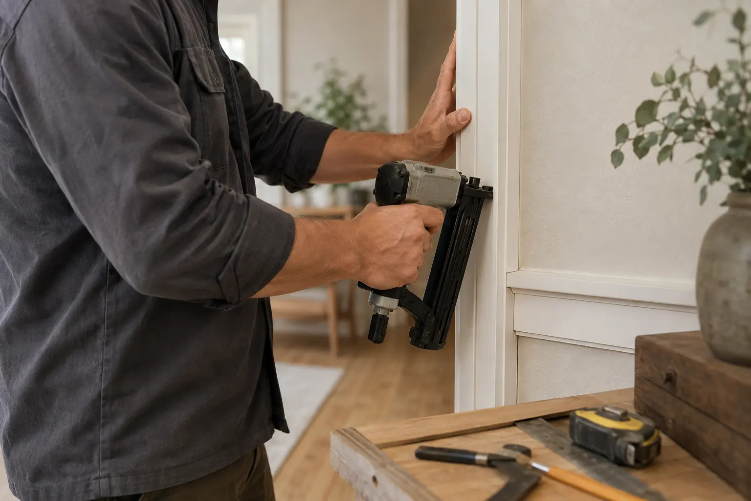 Skilled home repair professional completing finish work